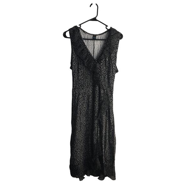 Black and white dot print ruffle trim sleeveless dress - Picture 1 of 7